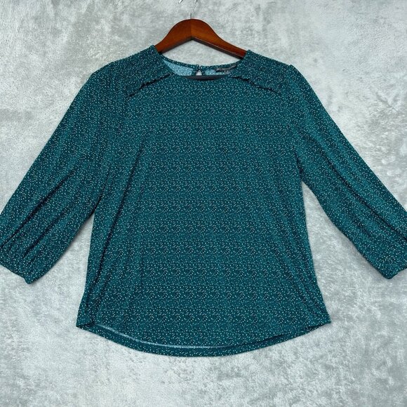 Adrianna Papell Teal Polka Dot Blouse Smocked Details Small d0387 - Picture 1 of 16